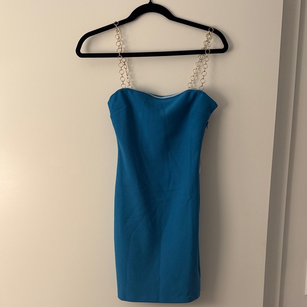 Hello Molly Strapless Blue Dress with Chain Straps